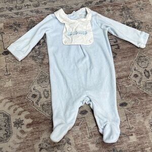 Rock a bye Baby boutique Blue velvet One Piece Embroidered Collar bib 3-6 months